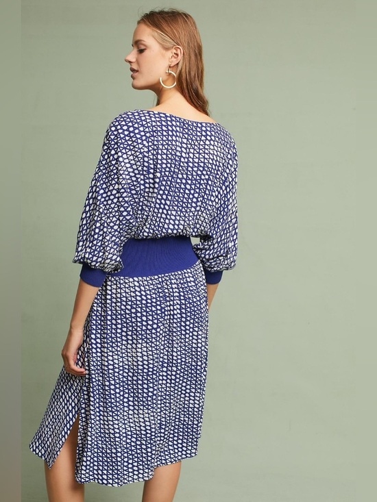 Maeve Dresses & Skirts - Maeve by Anthropologie Gemma Blue and White Geometric Print Dress size S